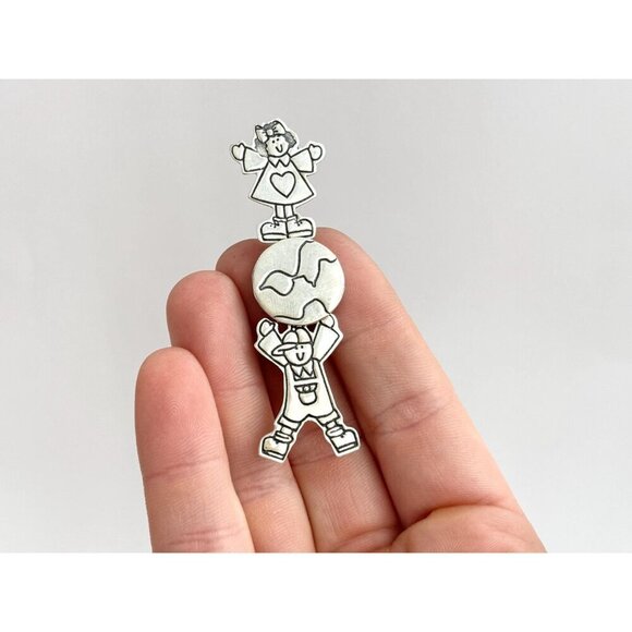 Sterling Silver "Save the Children" Vintage EFS Signed Taxco Mexican Brooch - Picture 4 of 10